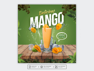 Template Social Media Delicious Mango Design banner branding design drink facebook feed flyer food menu freepik graphic design instagram juice mobile post poster product design promotion restaurant social media template