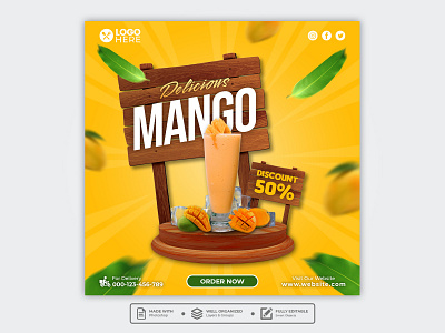 Template Social Media Delicious Mango Design banner branding design drink facebook feed flyer food menu freepik graphic design instagram juice mobile post poster product design promotion restaurant social media template