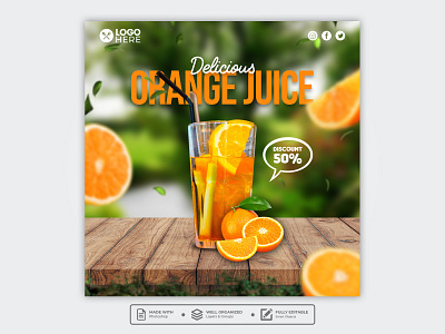 Template Social Media Orange Juice Design banner branding design drink facebook feed flyer food menu freepik graphic design instagram juice mobile post poster product design promotion restaurant social media template