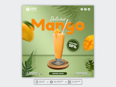 Template Social Media Delicious Mango Design banner branding design drink facebook feed flyer food menu freepik graphic design instagram juice mobile post poster product design promotion restaurant social media template