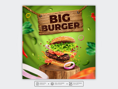 Template Social Media Big Burger Design banner branding burger design facebook fast food feed flyer food menu freepik graphic design instagram mobile post poster product design promotion restaurant social media template