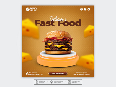 Template Social Media Fast Food Design banner branding burger design facebook fast food feed flyer food menu freepik graphic design instagram mobile post poster product design promotion restaurant social media template