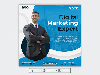 Template Social Media Digital Marketing Expert Design agency banner branding business corporate creative design facebook feed flyer freepik graphic design instagram marketing mobile post poster promotion social media template