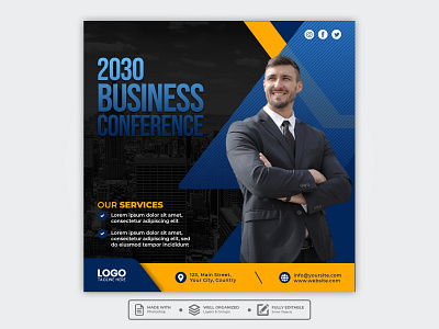 Template Social Media Business Conference Design agency banner branding business conference corporate design facebook feed flyer freepik graphic design instagram marketing mobile post poster promotion social media template