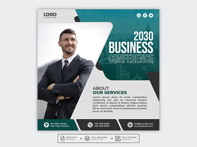 Template Social Media Business Conference Design agency banner branding business conference corporate design facebook feed flyer freepik graphic design instagram marketing mobile post poster promotion social media template