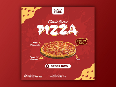 Template Social Media Classic Cheese Pizza Design banner branding design facebook fast food feed flyer food menu freepik graphic design instagram mobile pizza post poster promotion restaurant social media template vector