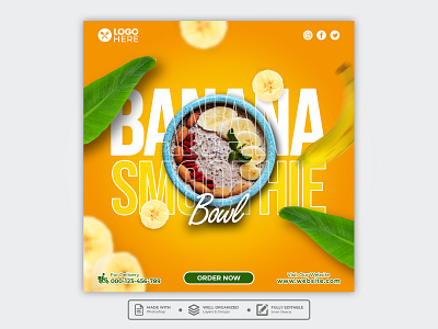 Template Social Media Banana Smoothie Bowl Design banana banner branding design dessert facebook feed flyer food menu freepik fruit graphic design instagram mobile post poster promotion restaurant social media template