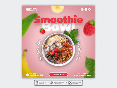 Template Social Media Smoothie Bowl Design banana banner branding design dessert facebook feed flyer food menu freepik fruit graphic design instagram mobile post poster promotion restaurant social media template