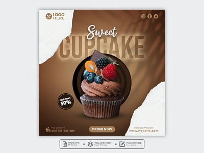 Template Social Media Sweet Cupcake Design banner branding cake design dessert facebook feed flyer food menu freepik graphic design instagram mobile post poster promotion restaurant social media sweet template