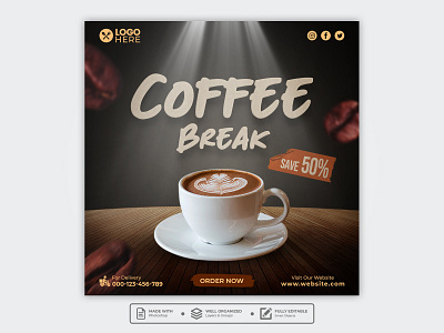 Template Social Media Coffee Break Design banner beverage branding cafe coffee design drink facebook feed flyer freepik graphic design instagram mobile post poster promotion restaurant social media template