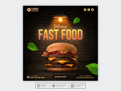 Template Social Media Fast Food Design banner branding burger cafe design facebook fast food feed flyer food menu freepik graphic design instagram mobile post poster promotion restaurant social media template