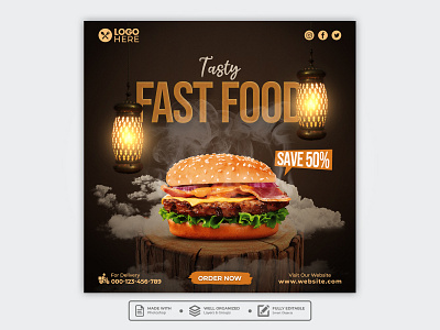 Template Social Media Fast Food Design banner branding burger cafe design facebook fast food feed flyer food menu freepik graphic design instagram mobile post poster promotion restaurant social media template