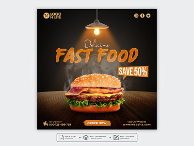 Template Social Media Fast Food Design banner branding burger cafe design facebook fast food feed flyer food menu freepik graphic design instagram mobile post poster promotion restaurant social media template