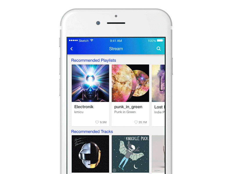 Sway Music App - Playlist Detail ios like animation mobile app motion study music app