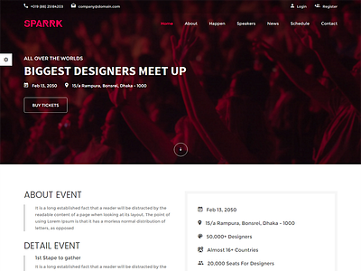 Sparrk – Event Bootstrap Template is available to sell right clean conference entertainment event modern pixel perfect psd template ticket