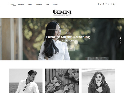 Gemini Personal Blogging PSD Template is available to sell right blog clean creative lifestyle modern news personal photography photoshop simple travel website