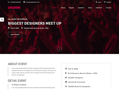 Sparrk – Event Bootstrap Template is available to sell right concert conference consultations courses event exhibition landing page meeting responsive seminar startup summit