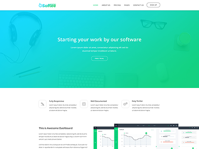 Softee - Software PSD Template app showcase clean landing page minimal pricing pricing table psd software software landing page startup technology trends
