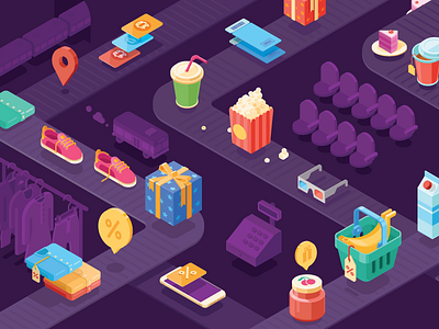 Isometric pattern gift illustration movie store isometric payment sale