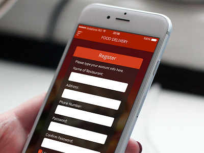 Sign up app delivery food for screen sign up