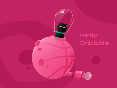 Hello Dribbble cat hello illustrations pink space spacecraft