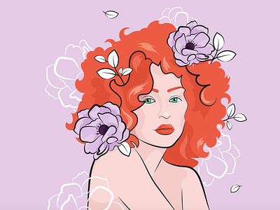 no 3: curly digital floral flowers illustration pink portrait red redhead