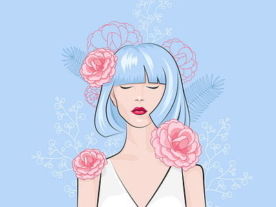 no 2: serenity blue digital floral illustration pink portrait roses