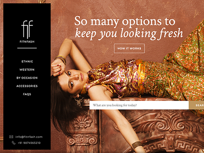 Homepage for Fitnfash clothing rental ecommerce ethnic fashion home page shop store ui ux web website