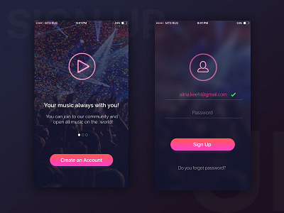 Play Mix. Sign Up mobile app ui ux