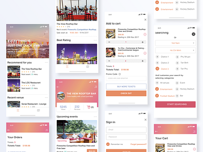 App Streamy add to cart app booking event app ticket booking detail venue home list venue livestream searching sign in ticket booking ui ux venue your order