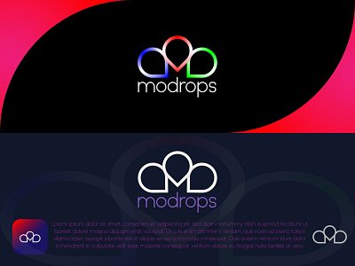 "Modrops" logo design. branding colour combine logo drop drop shape drop shape logo gradient logo letter logo logo logo design m letter logo m letter mark m logo m negative space logo moddrop logo modrop rainbow colour logo snow drop logo water drop logo word logo