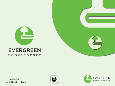 "EVERGREEN" Minimalistic Green Book Shop Logo