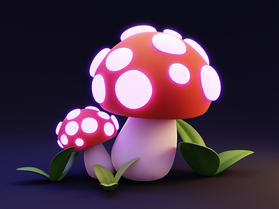 Magic shrooms 3d blender illustration mushrooms tiny scene