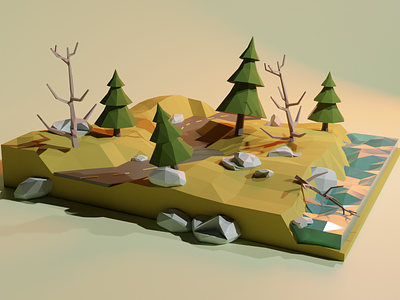 Forest 3d automn blender fall forest illustration isometric road tiny scene