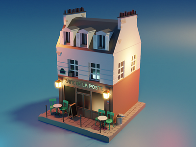 Low poly Paris (1) - Café de la Poste