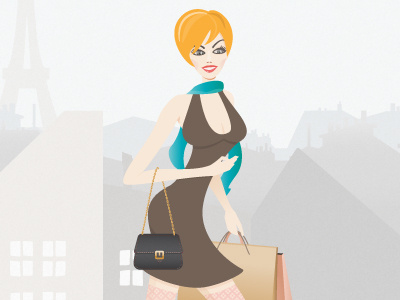 Shopping in Paris bag city dress fashion girl illustration paris sexy shopping vector woman