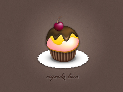 cupcake time cherry chocolate cupcake food icing illustration retro sweet texture