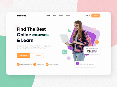 E-Learning Web Header Design clean course design e course exploration header landing page learning online course onlineclass onlinelearning teaching ui uidesign uiux web app website