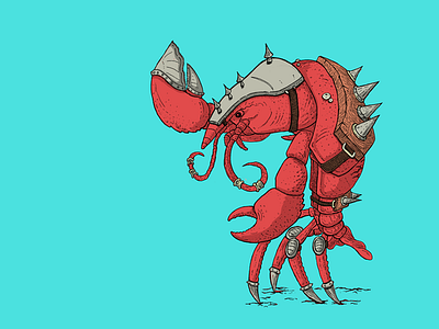 Crustacean Creature fantasy hand drawn illustration inked lobster warrior