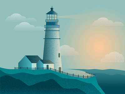 Sunset by the lighthouse illustration landscape lighthouse sea sunset texture
