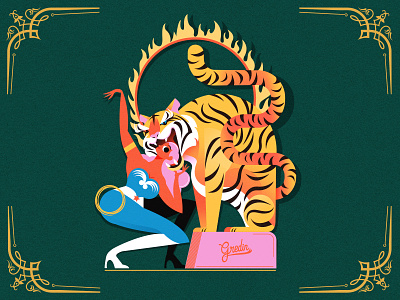 Game of trust character circus graphic design gredin illustration montreal studiomusette tamer tiger vector vector art