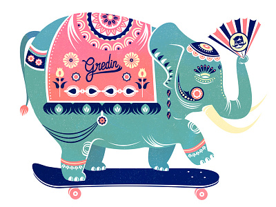 Elephant Gredin elephant indian skateboard vector