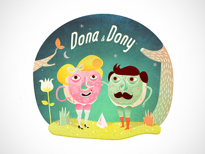 Donna & Donny couple donuts forest junk food mustache wood