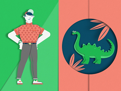 Paper cute characterdesign dinosaur hipster papercut