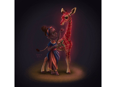 Giraffe + strawberry challenge character design didgital illustration illustration procreat stylization