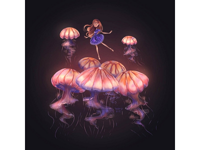 jellyfish + raindrop challenge character design illustration procreat stylization