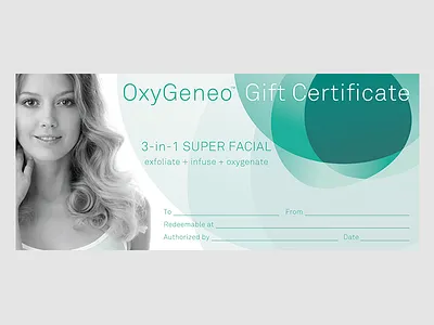 OxyGeneo Gift Certificate adobe photoshop design facial gift certificate graphic medical spa