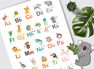 Cute ABC poster abc alphabet animals cute education english illustration kids poster vector