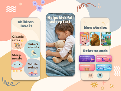 Appstore screenshots for kids sleep app. app design graphic design ui ux