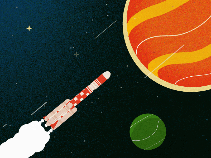 Fire in the space color gif illustration rocket space